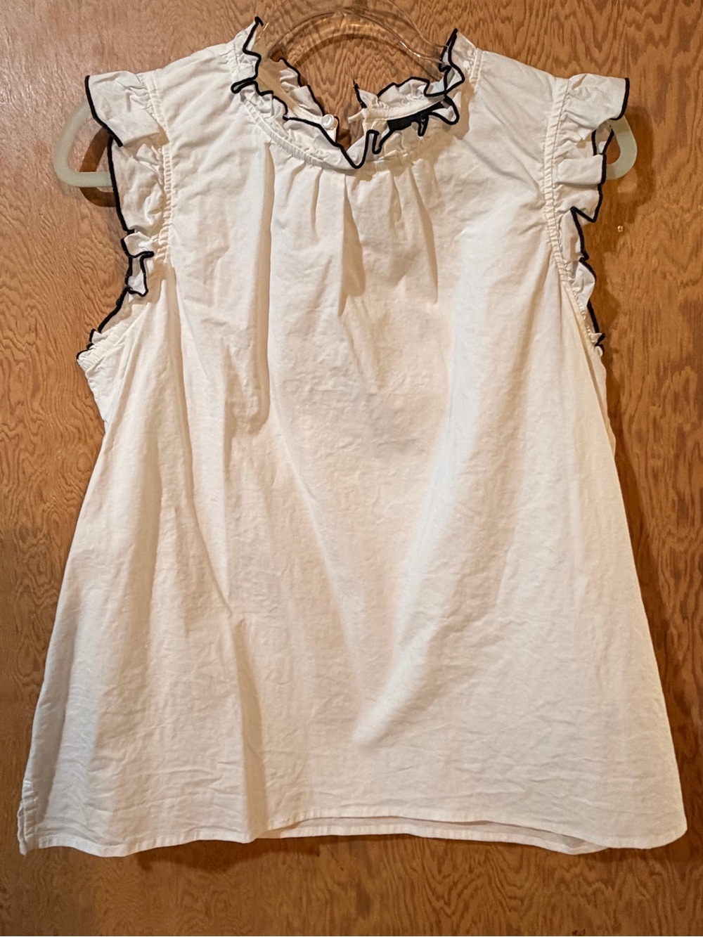 Halogen White Sleeveless Ruffle Neck Top with Black Trim